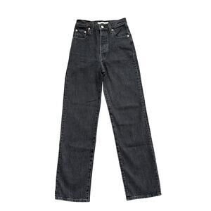 Levi’s Premium Ribcage Straight Ankle Jeans Black Wash High Rise Size 23